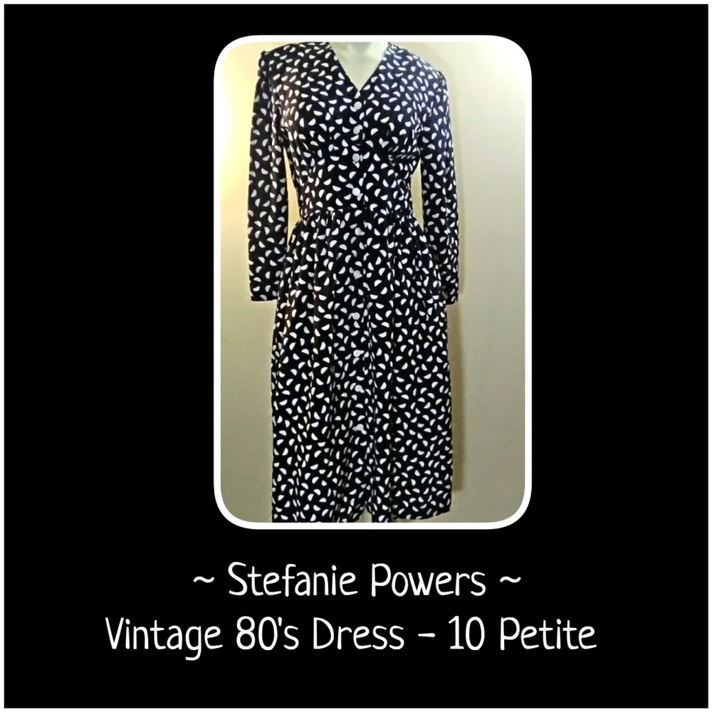 Stefanie Powers Vtg 80s Half Polkadot Dress 10P